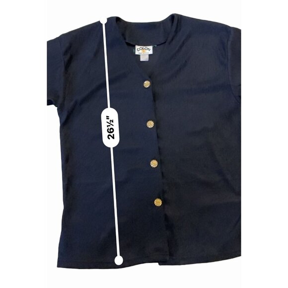 Vintage Colon black beaded button V-neck blouse tunic ribbed evening glam - Picture 6 of 8